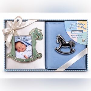 Bright Future NWT Silver Plated Rocking Horse Picture Frame & Photo Album Set